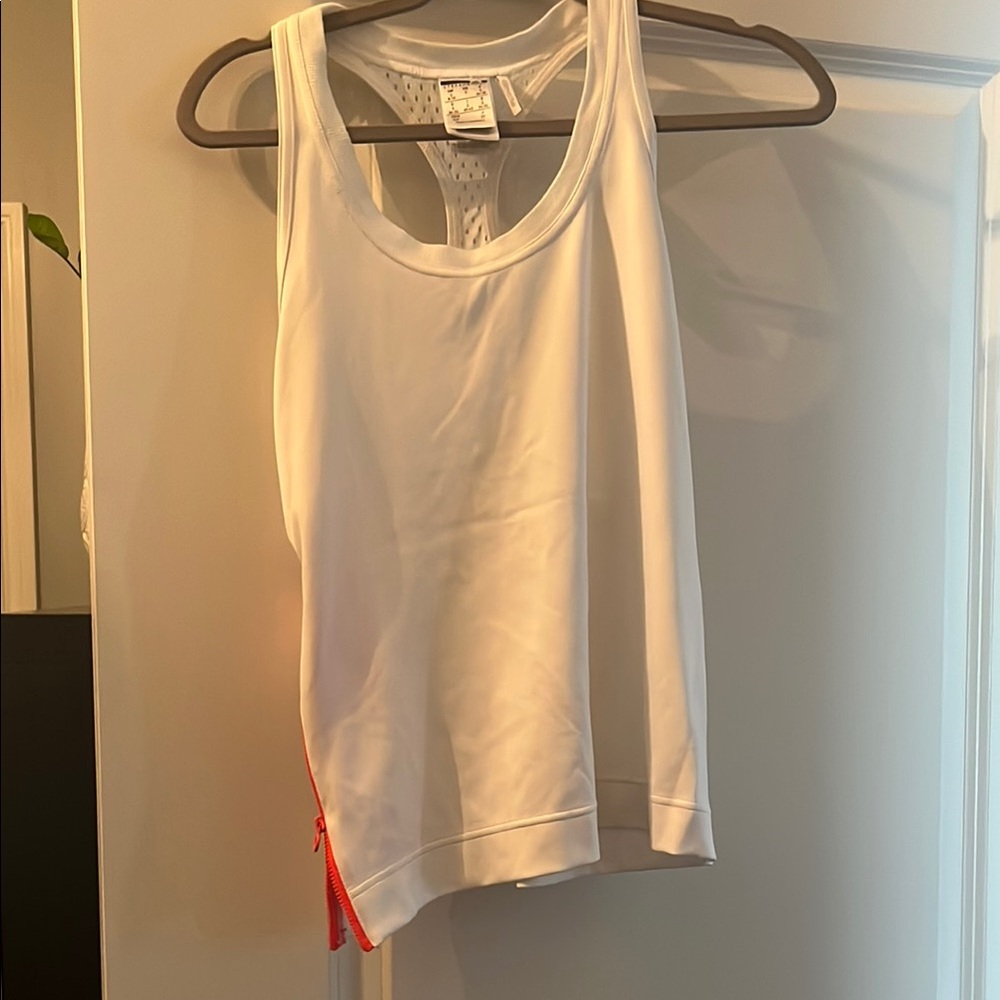 Athletic White Sleeveless Top with Red Accents